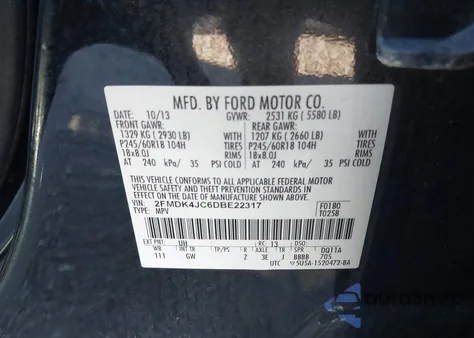 2013 Ford Edge Sel из США, поврежденный, VIN 2FMDK4JC6DBE22317